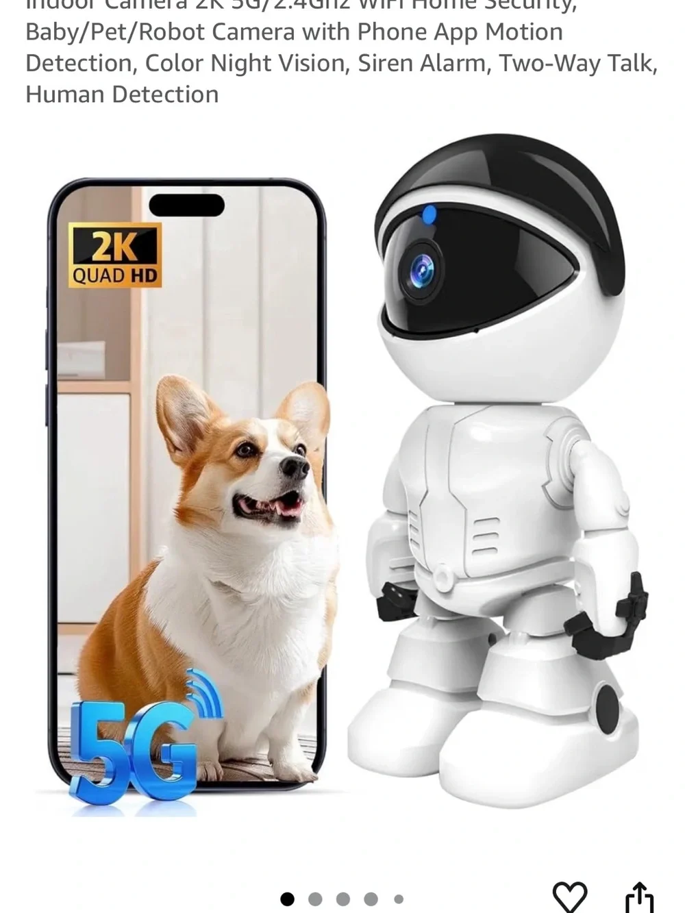 Silver Robot Indoor Wi‑Fi Security Camera - 2K PTZ